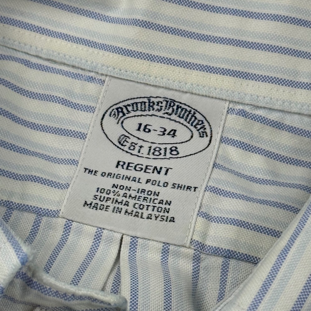 Brooks Brothers Regent Non-Iron Shirt 16-34 Blue White Stripe Supima Cotton - Picture 3 of 10